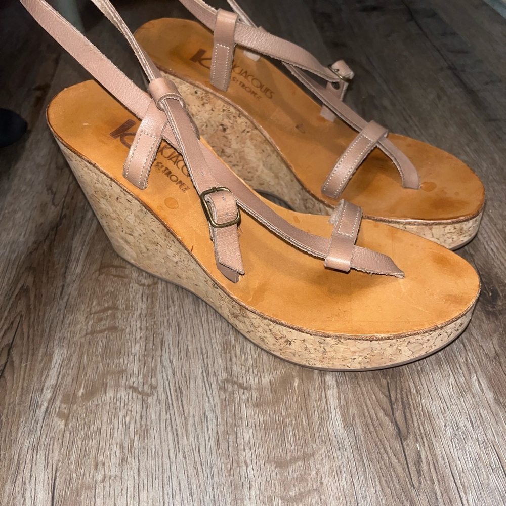 K.Jacques Tan Wedge Sandals Cork Platform
